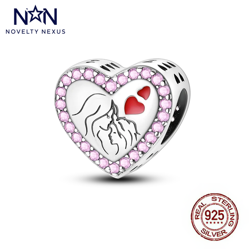 "Heartfelt Bond" Sterling Silver Charm with Pink Crystals