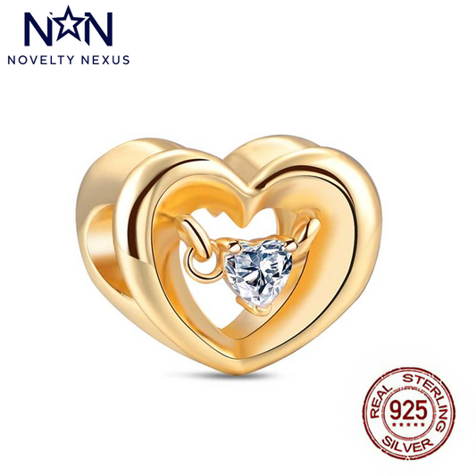 Golden Heart Harmony Charm – Radiant Love with Crystal Accent