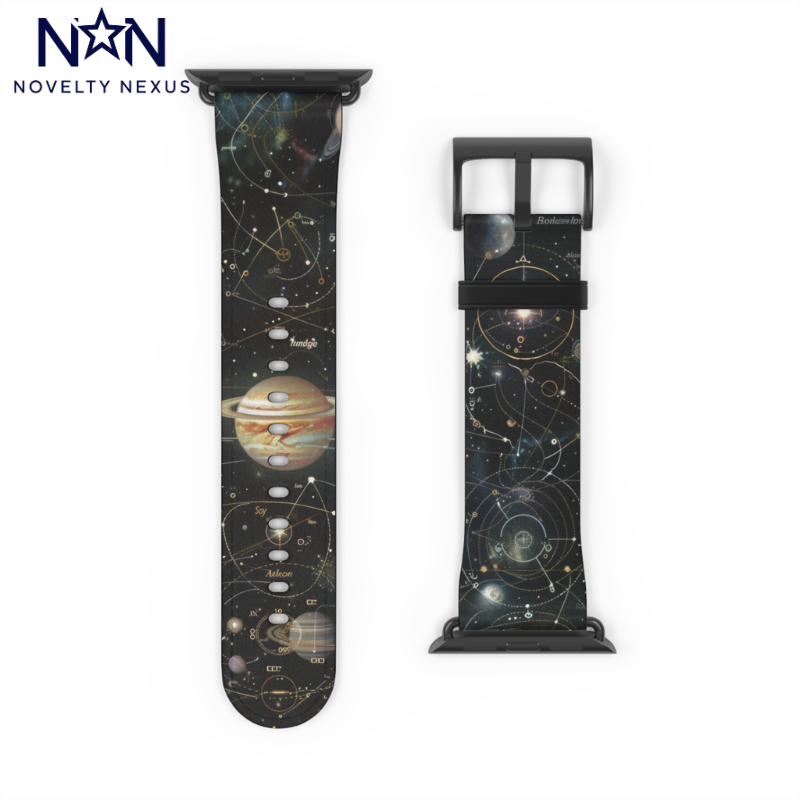 Solar System Exploration Apple Watch Band, Planetary Orbits & Constellations, Durable Black Silicone Strap for Astronomy Fans. Apple Watch Band Apple Watch Straps For Series 4 5 6 7 8 9 ULTRA SE 38/40/41mm & 42/44/45mm Vegan Faux Leather Band