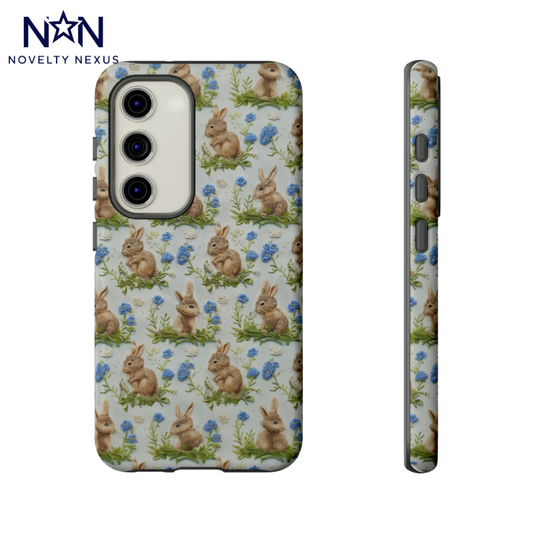 Custodia per iPhone Springtime Bunnies, design adorabile di coniglio e campanule, custodia protettiva affascinante, custodie resistenti