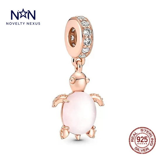 Rose Gold Turtle Charm with Pink Opal and Crystal Accents