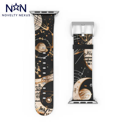 Astronomical Symbols Apple Watch Band, Stylish Galaxy Print, Elegant Black & Tan Silicone Strap for Astrology Lovers. Apple Watch Band Apple Watch Straps For Series 4 5 6 7 8 9 ULTRA SE 38/40/41mm & 42/44/45mm Vegan Faux Leather Band