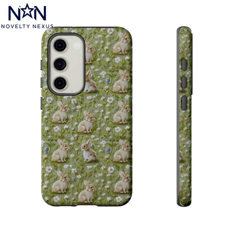 Custodia per iPhone Meadow Rabbits, design Serene Spring Wildlife, custodia protettiva di ispirazione ecologica, custodie per telefoni resistenti