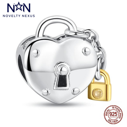 Heart Lock and Key Charm, Sterling Silver