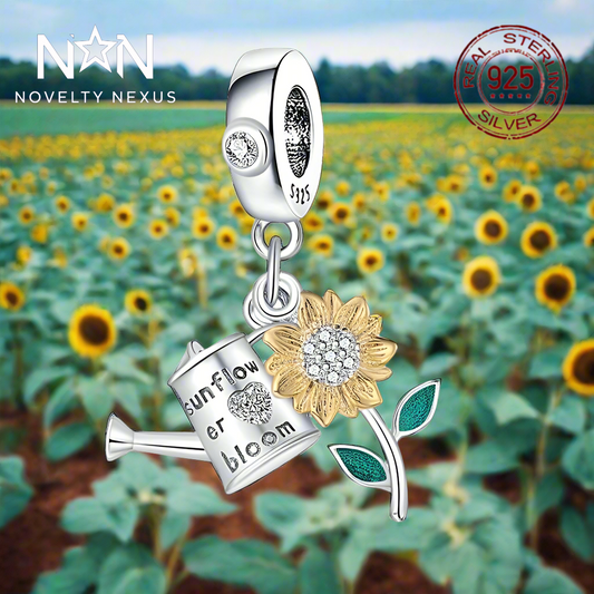 "Sunflower Bloom" Gießkanne Silber Charm mit funkelnden Kristallen