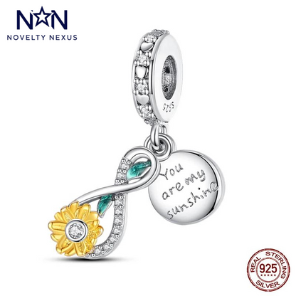 "You Are My Sunshine" Silber-Charm mit Sonnenblume und eingravierter Botschaft